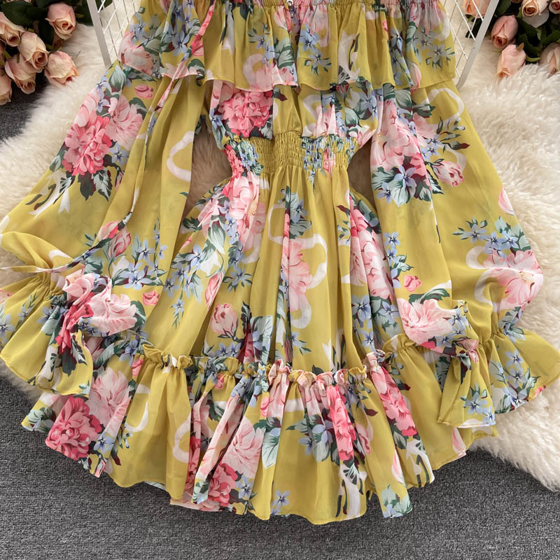 Chiffon Print Puff Sleeves Jumpsuit