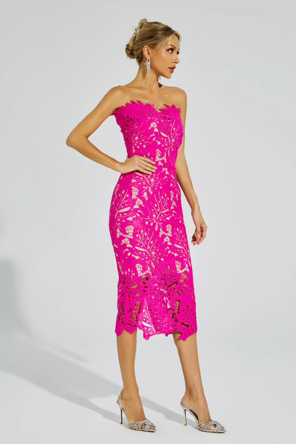 Malani Floral Lace Midi Dress In White