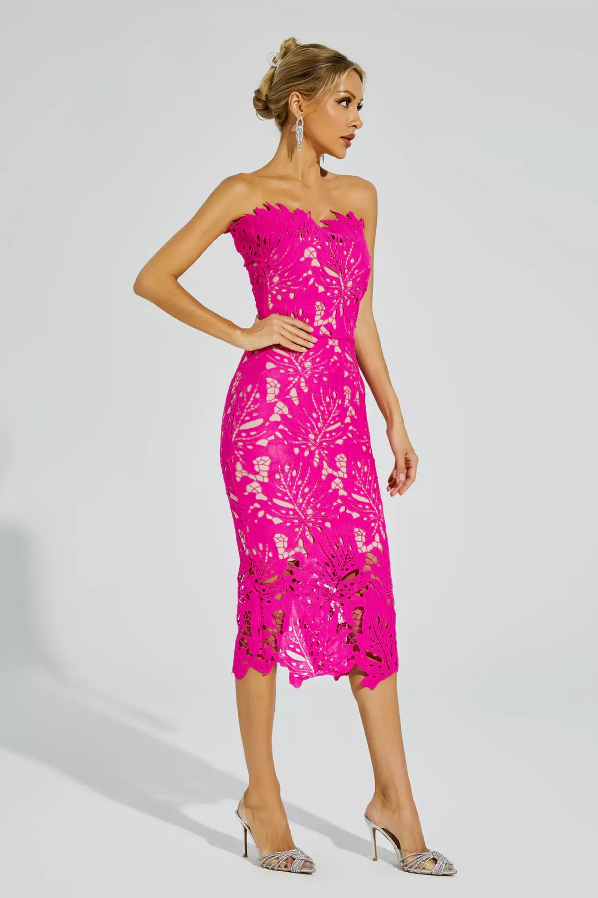 Malani Floral Lace Midi Dress In White
