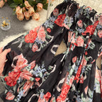 Chiffon Print Puff Sleeves Jumpsuit