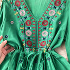 Bohemian Embroidered Drawstring Floral Dress