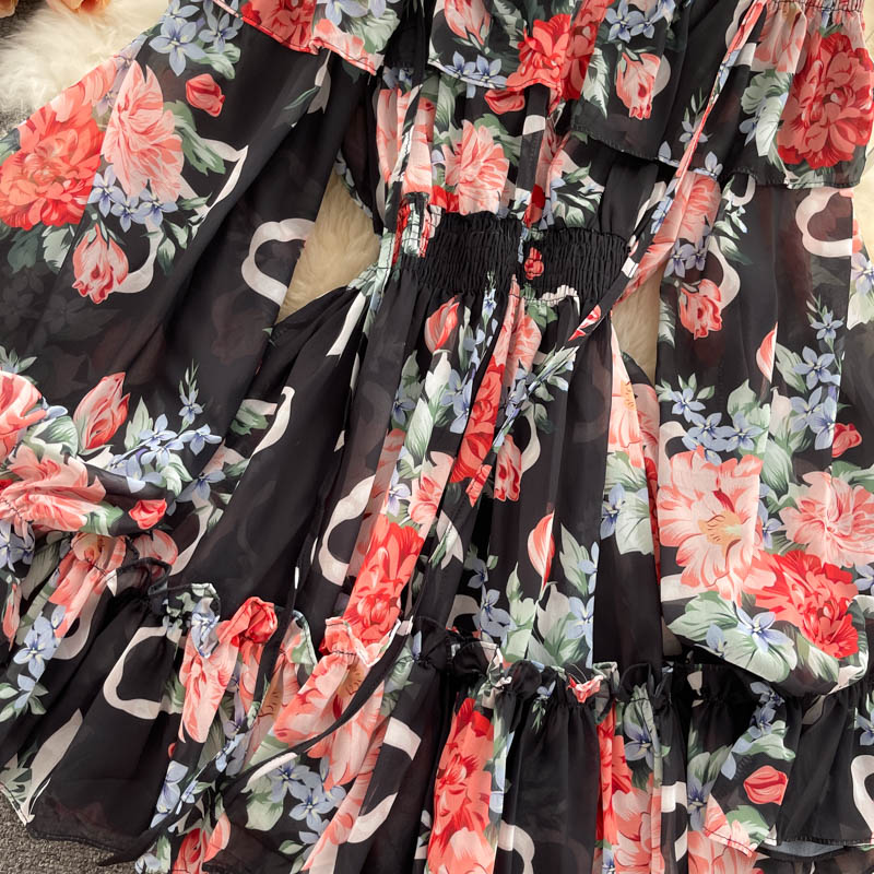 Chiffon Print Puff Sleeves Jumpsuit
