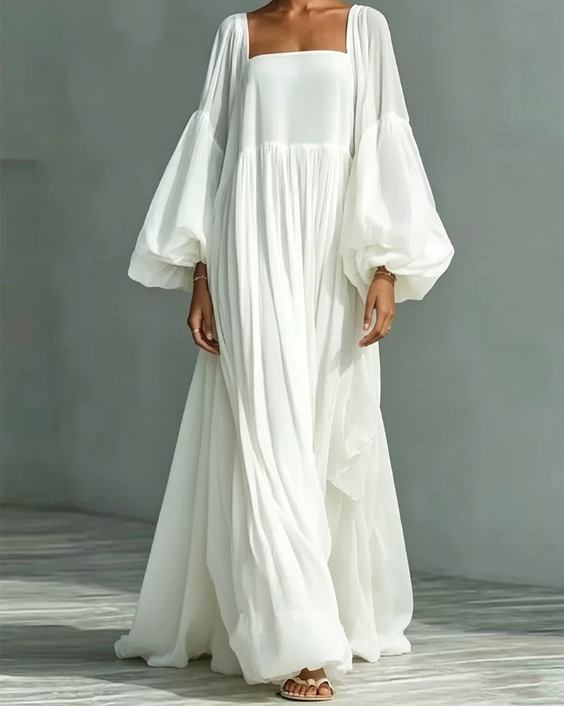 Square Neck Puff Sleeve Fairy Maxi Dress
