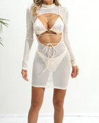Laurinete Long Sleeve Sequin Crystal Mini Dress In Ivory