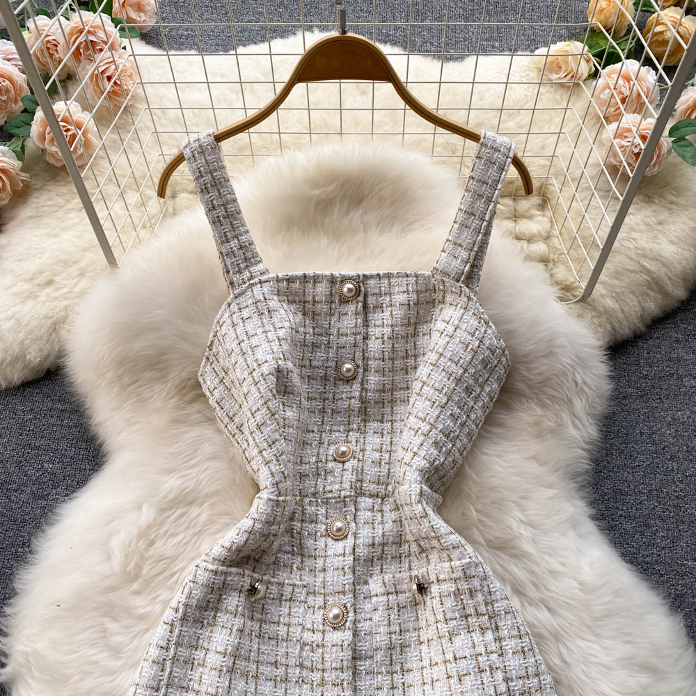 Bow-tie Tweed White Shirt&Plaid Dress