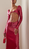 Lialy Sequin Embroidered Cutout Maxi Dress In Red