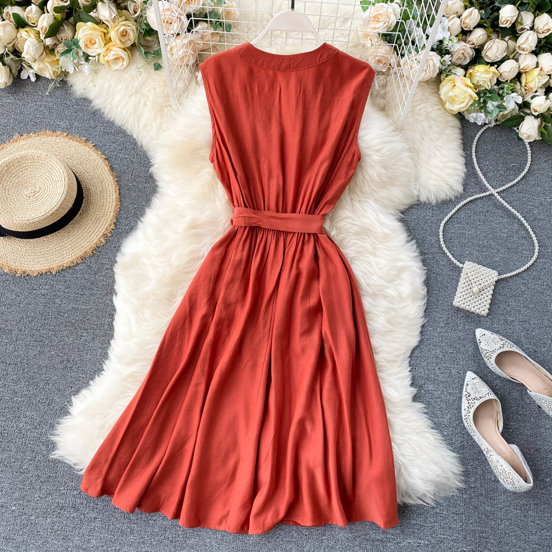 Hollow Crew Neck Sleeveless Tank Dress