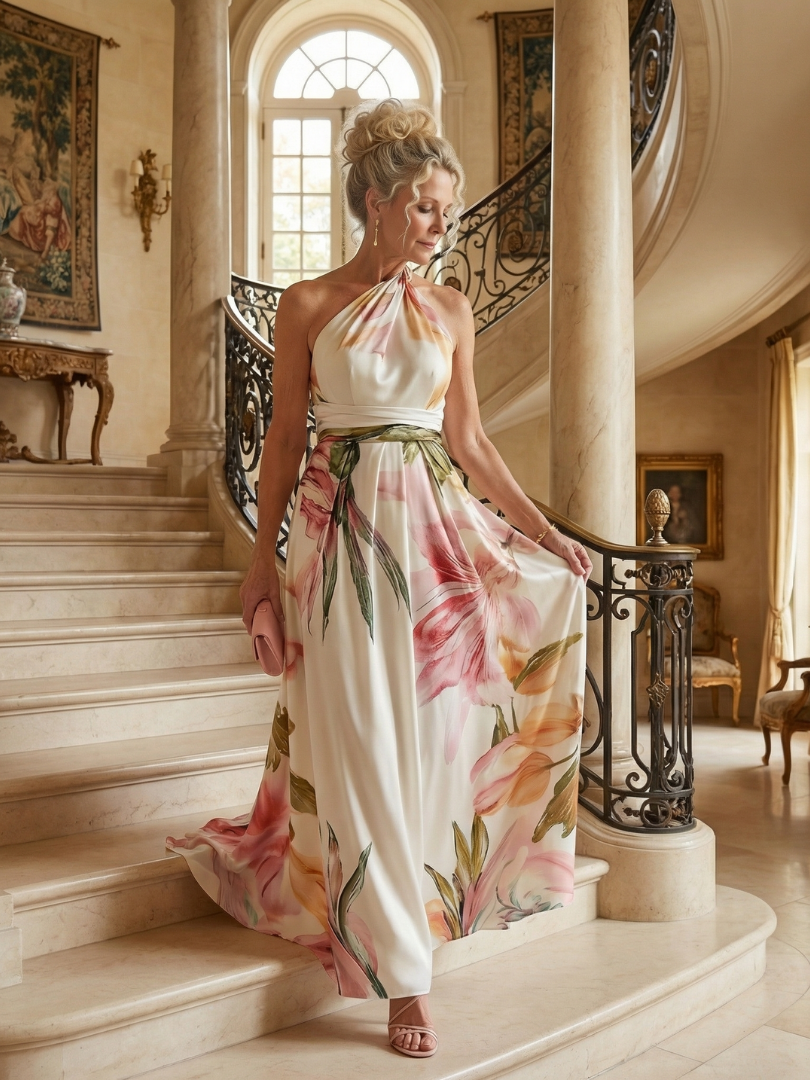 Camila | Halter Maxi Dress - Lightweight Floral