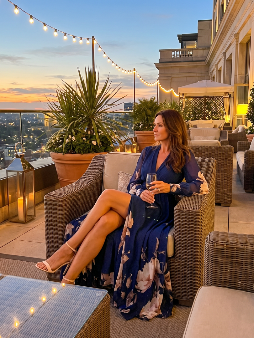 Pleated Sheer-Sleeve Maxi Dress