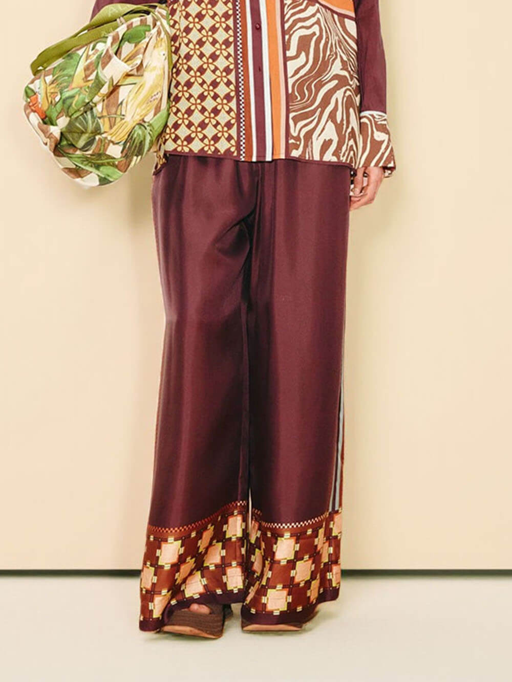 Unique Paisley Color-Block Satin Shirt