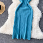 Chic Jersey&Halter V-neck Dress 2Pcs