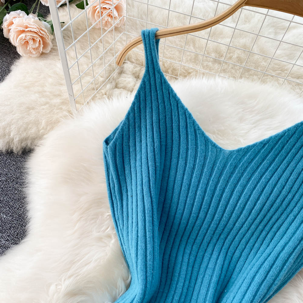 Chic Jersey&Halter V-neck Dress 2Pcs