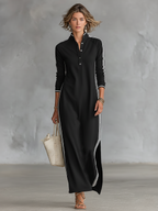 M&H | Sweat Maxi Dress with Button Collar