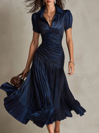 Adriana - Midi Dress in Retro Striped Satin