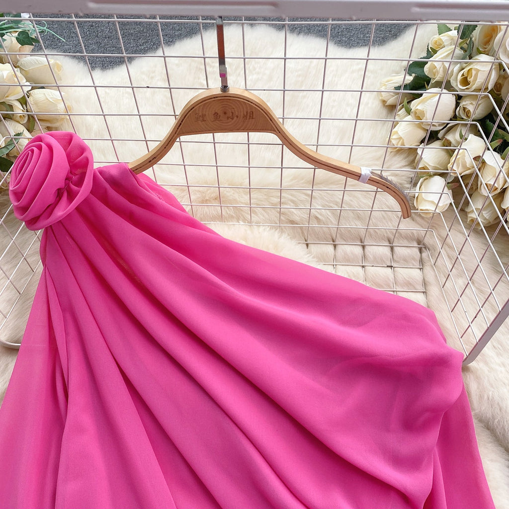 One-shoulder 3d Floral Chiffon Top