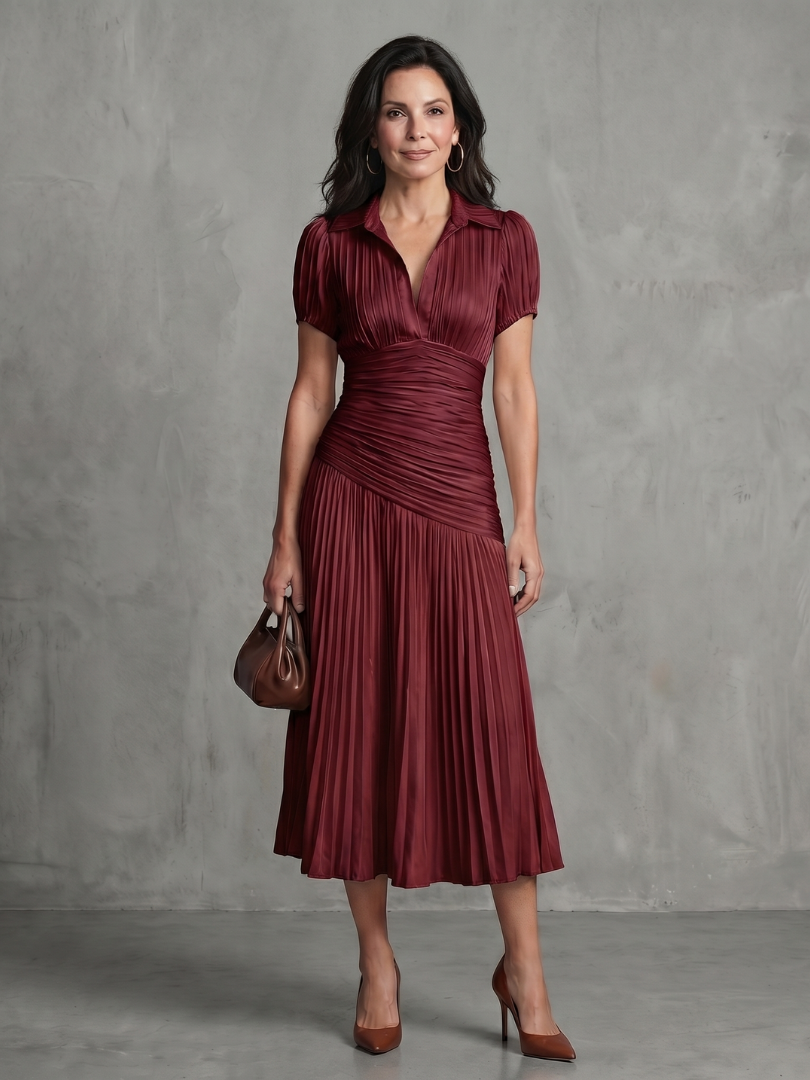 Selena | Pleated-Waist Midi Dress
