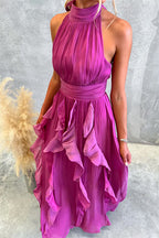 Halter Neck Ruffle Flowy Maxi Dress