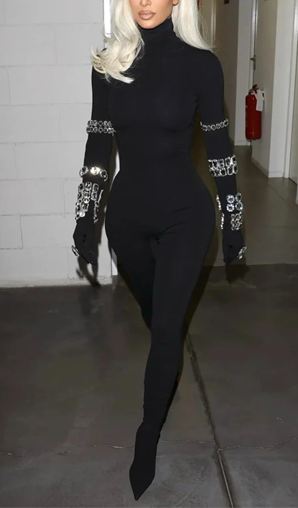 Tracie Crystal Embellished Turtleneck Jumpsuit