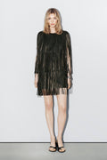Tassel Design Mini Dress（Belt Not Included）