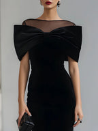 Regina ❘ Black Velvet Midi Dress with Dramatic Bow