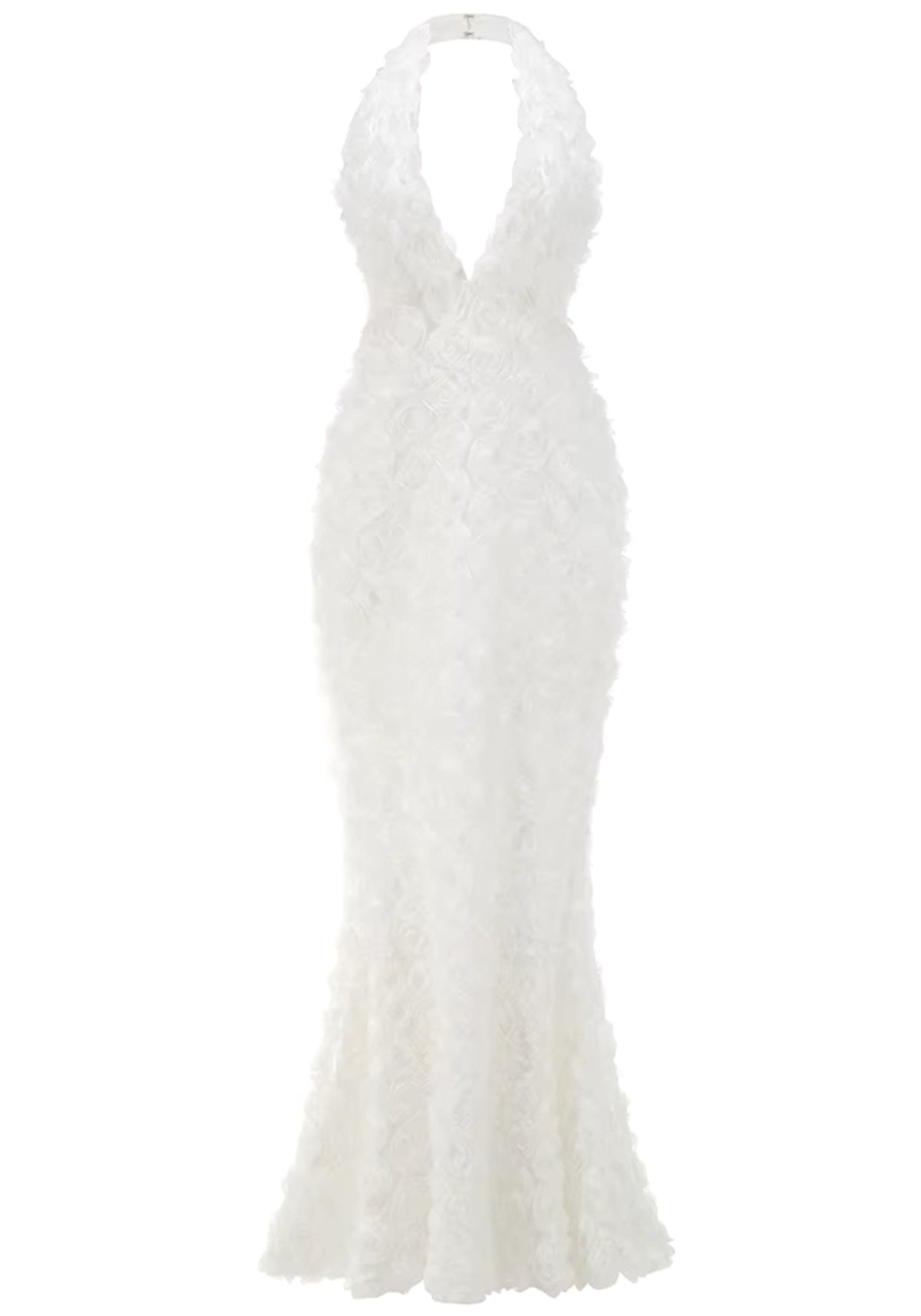 Akuji Halter Floral Maxi Dress In White