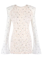 Jyrithia Long Sleeve Draped Sequin Lace Mini Dress In White