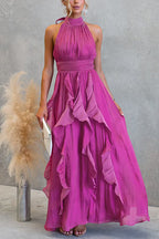 Halter Neck Ruffle Flowy Maxi Dress