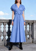 Sylvie Petal-Detail Drawstring Maxi Dress In Blue