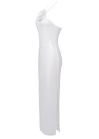 Glitter Rosette Halter Sequined Maxi Dress In White
