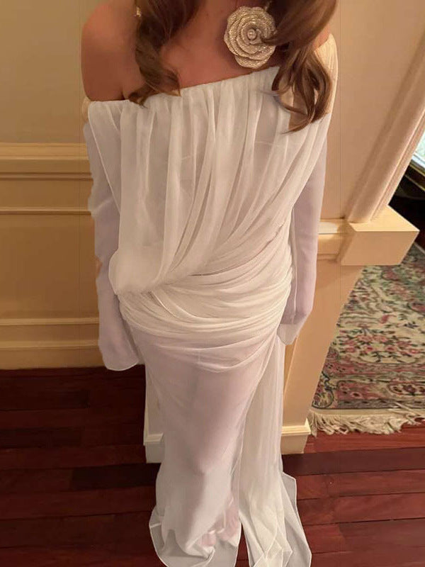 Relyxyn Off Shoulder Mesh Maxi Dress