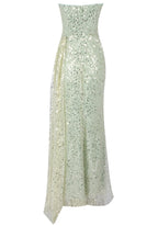 Alinka Strapless Pearl Sequin Maxi Dress In Green
