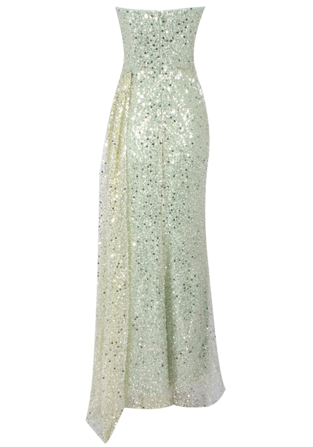 Alinka Strapless Pearl Sequin Maxi Dress In Green