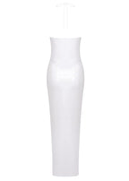 Glitter Rosette Halter Sequined Maxi Dress In White