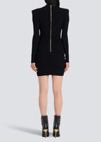 Sable Black Short Knitted Mini Dress With Gold Buttons