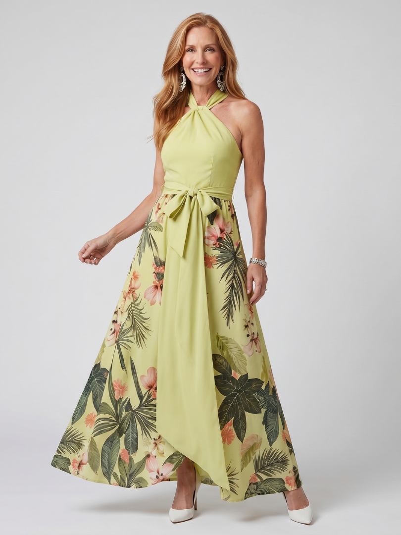 Imani | Halter Maxi with Botanical Panel