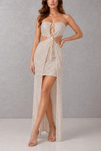 Sequin Cut-Out Tie-Up Midi Dress