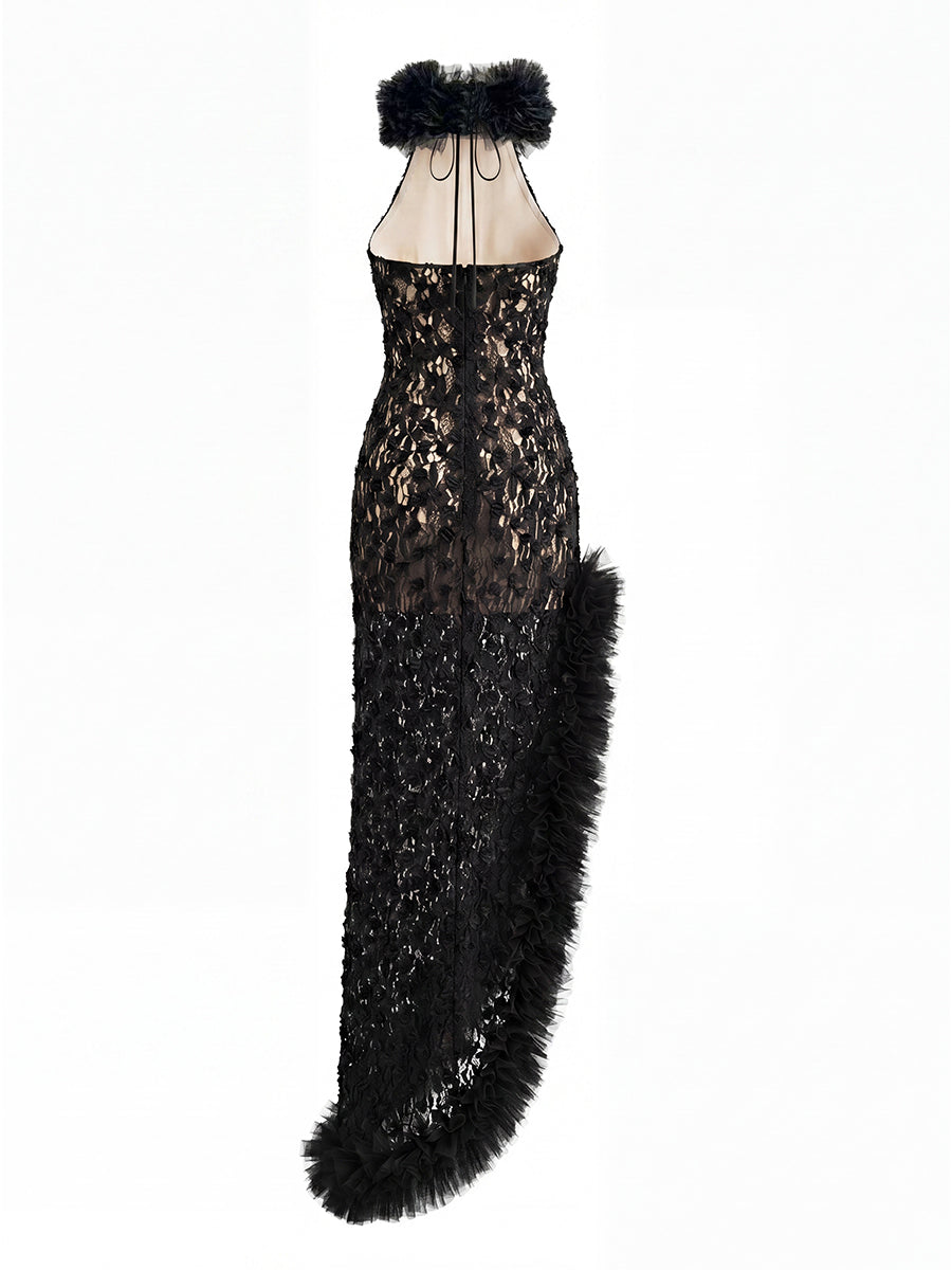Fedella Asymmetric Cutout Lace Maxi Dress