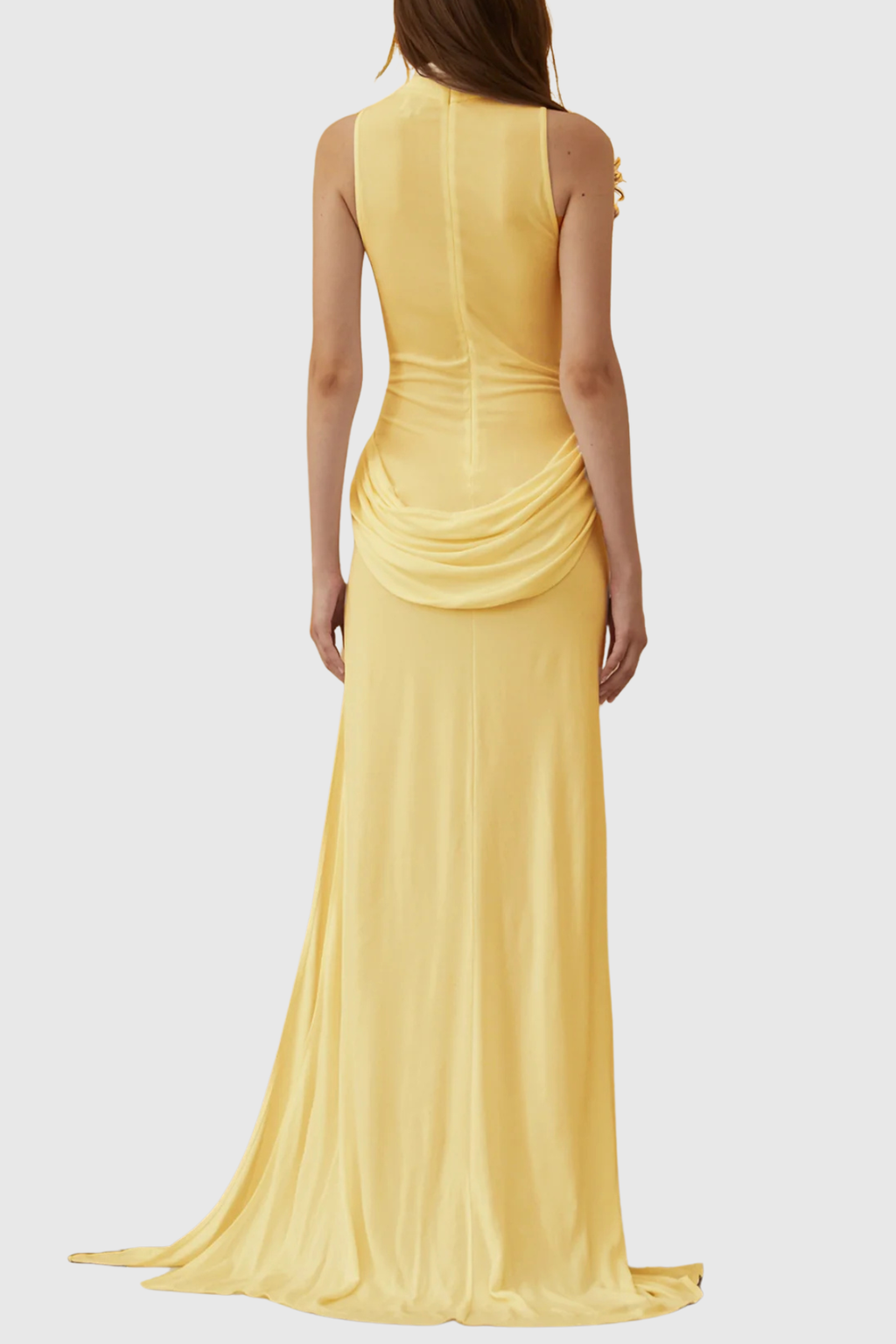 Gwydion Draped Sleeveless Split Maxi Dress In Yellow