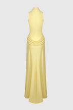 Gwydion Draped Sleeveless Split Maxi Dress In Yellow
