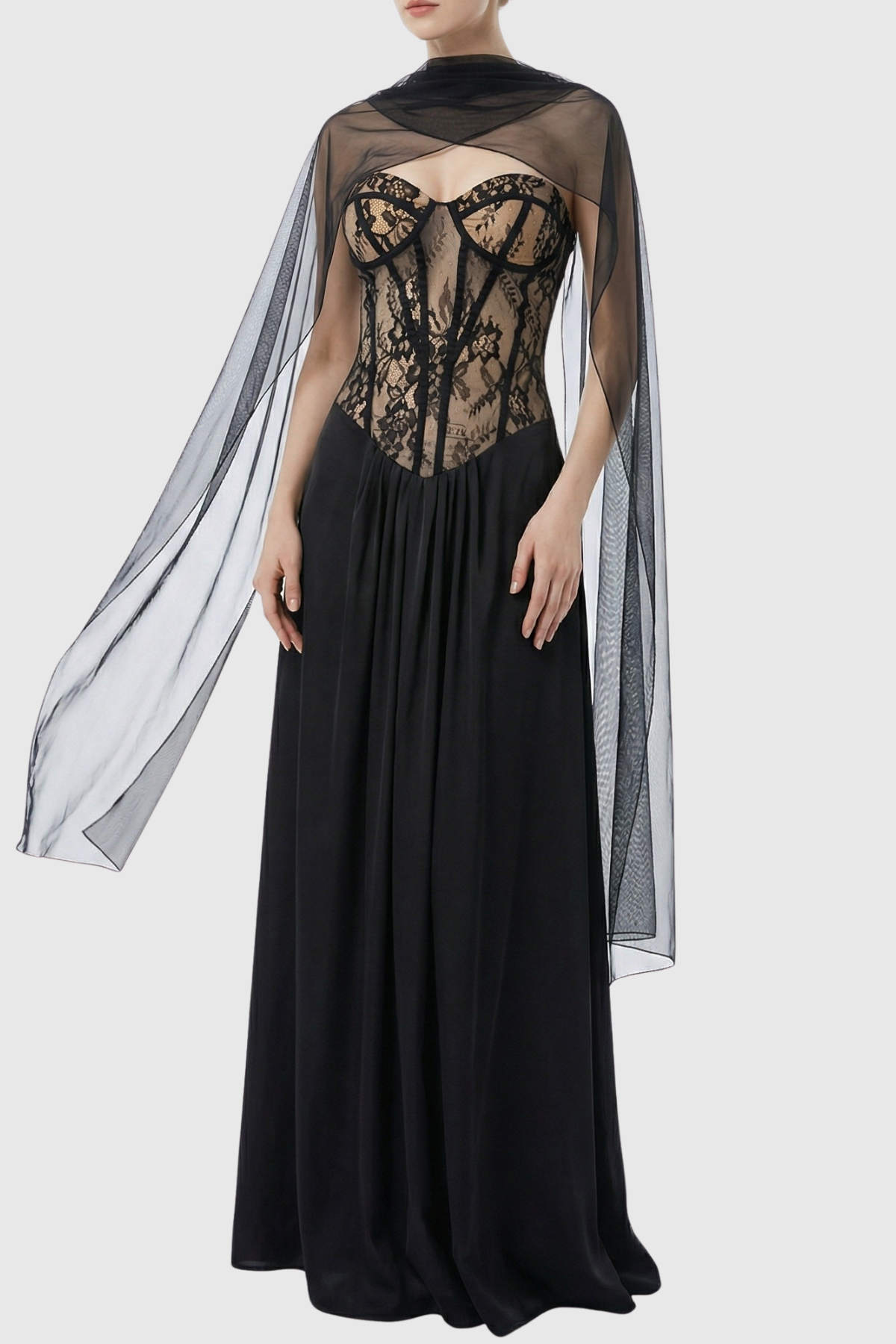 Luvric Strapless Lace Scarf  Maxi Dress