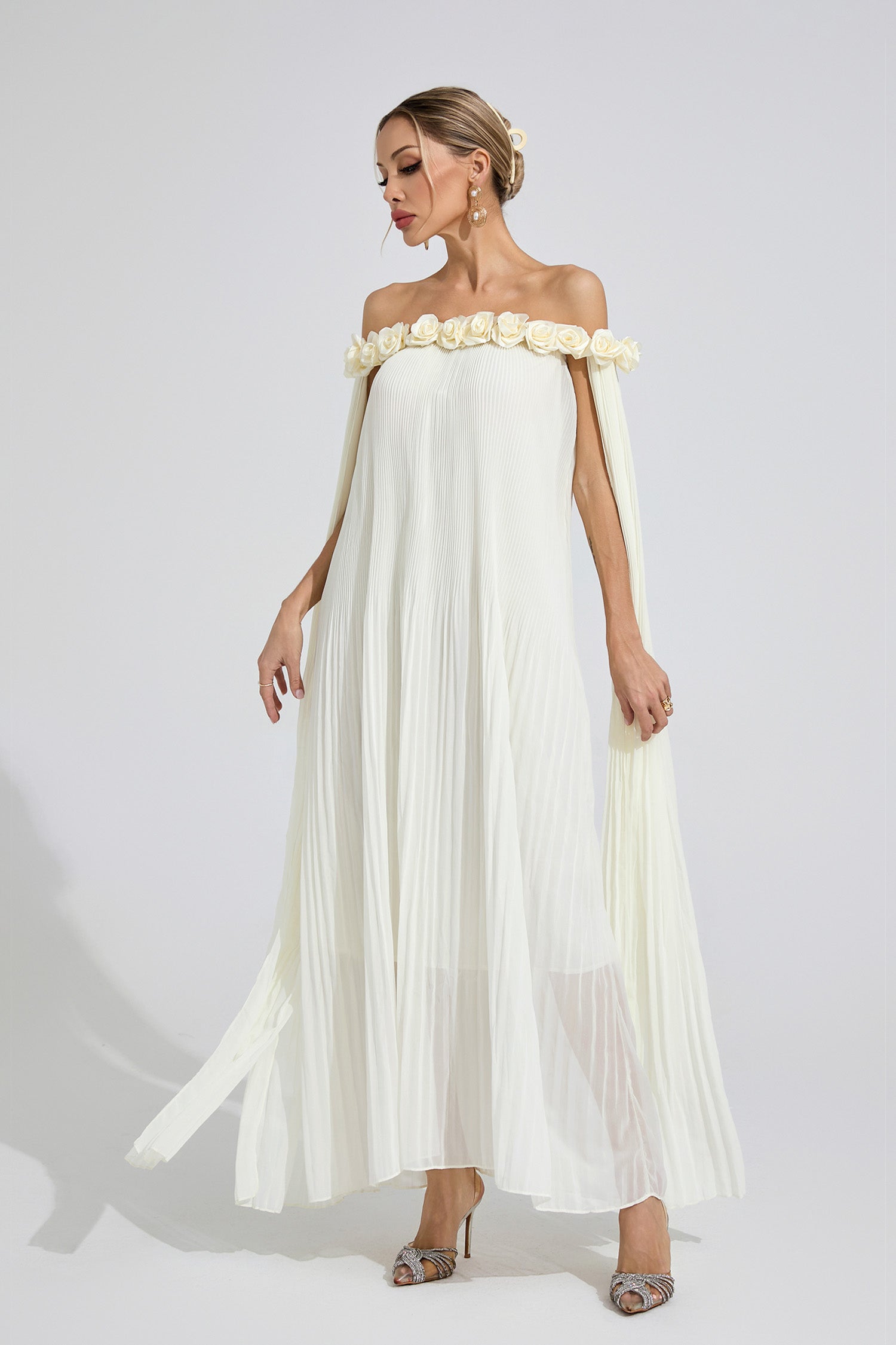 Mavqor Apricot Floral Maxi Dress
