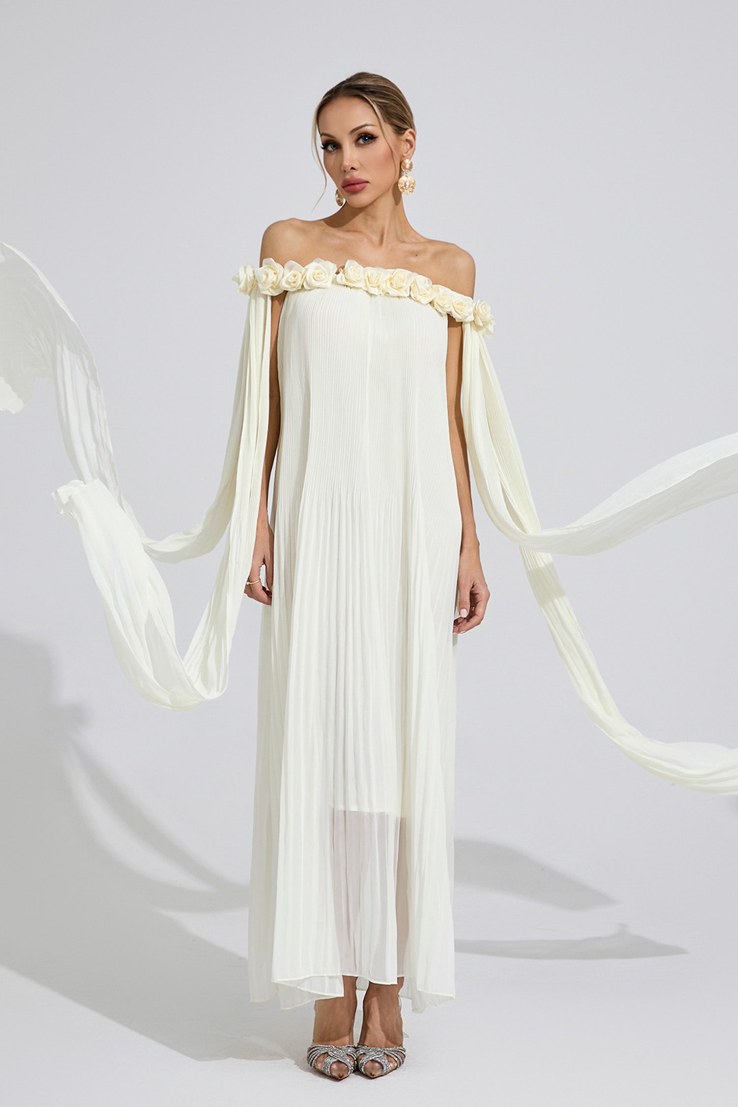 Mavqor Apricot Floral Maxi Dress