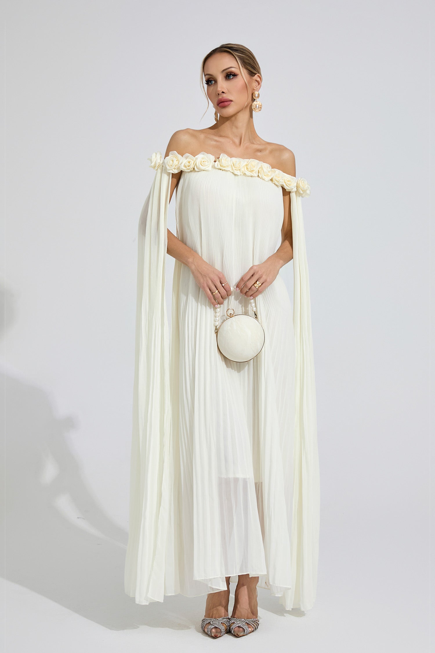 Mavqor Apricot Floral Maxi Dress
