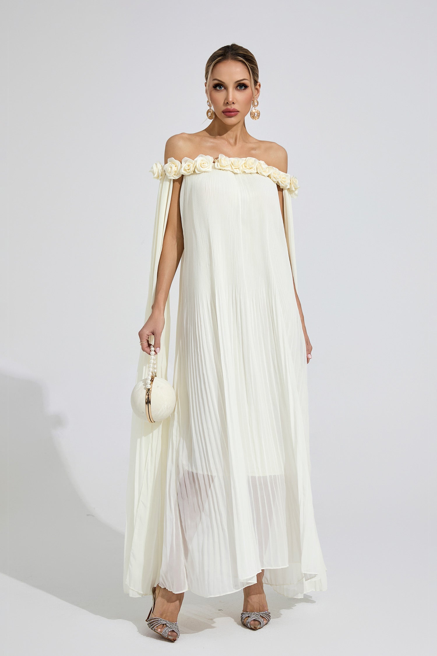 Mavqor Apricot Floral Maxi Dress