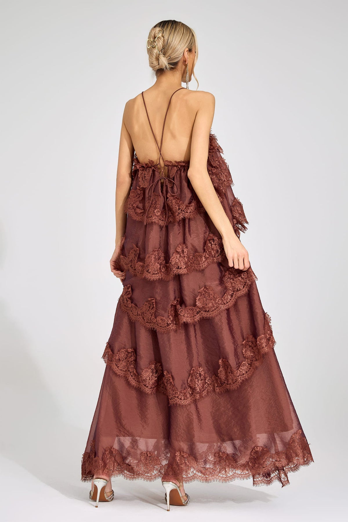 Lumetron Russet Lace Maxi Dress