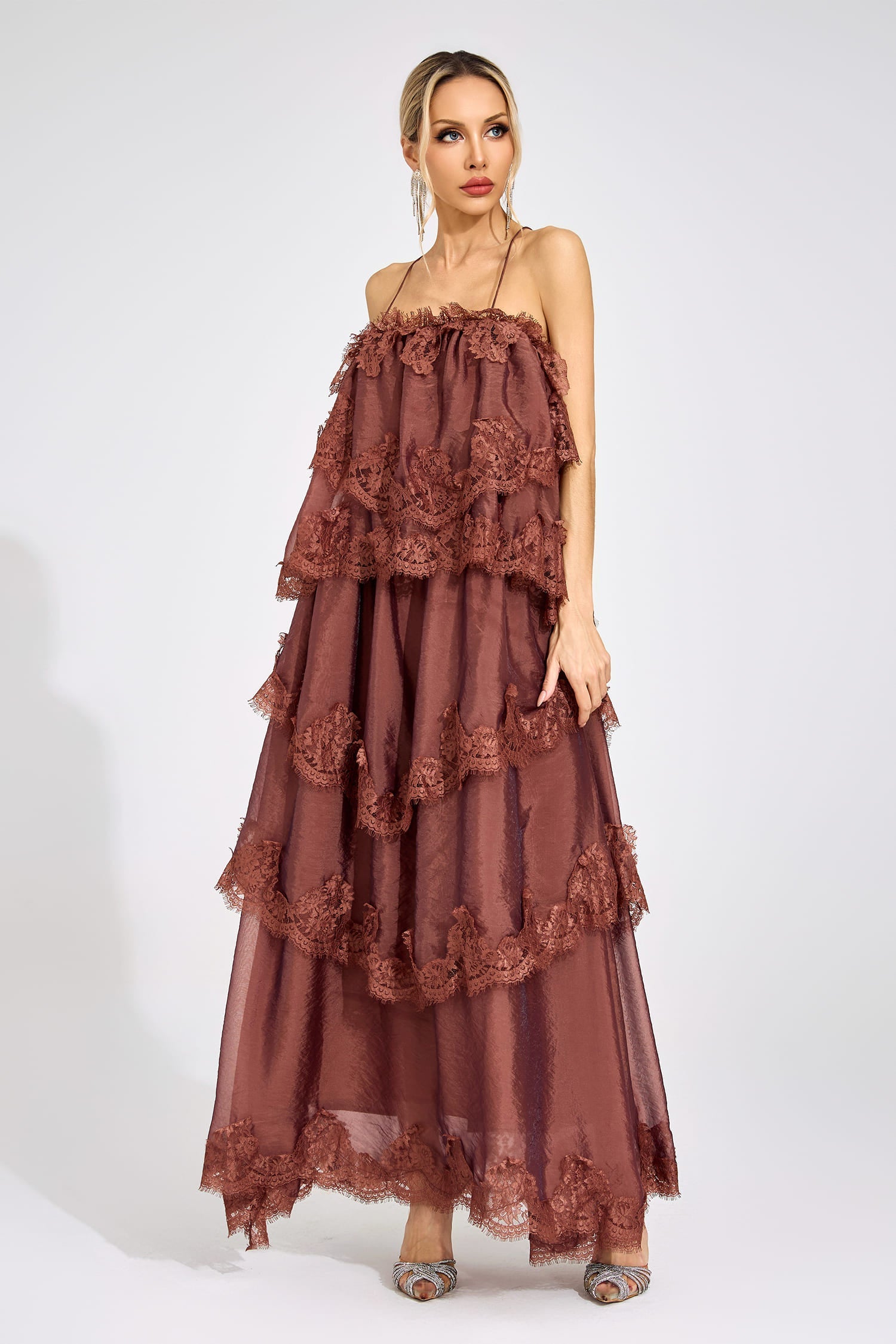 Lumetron Russet Lace Maxi Dress
