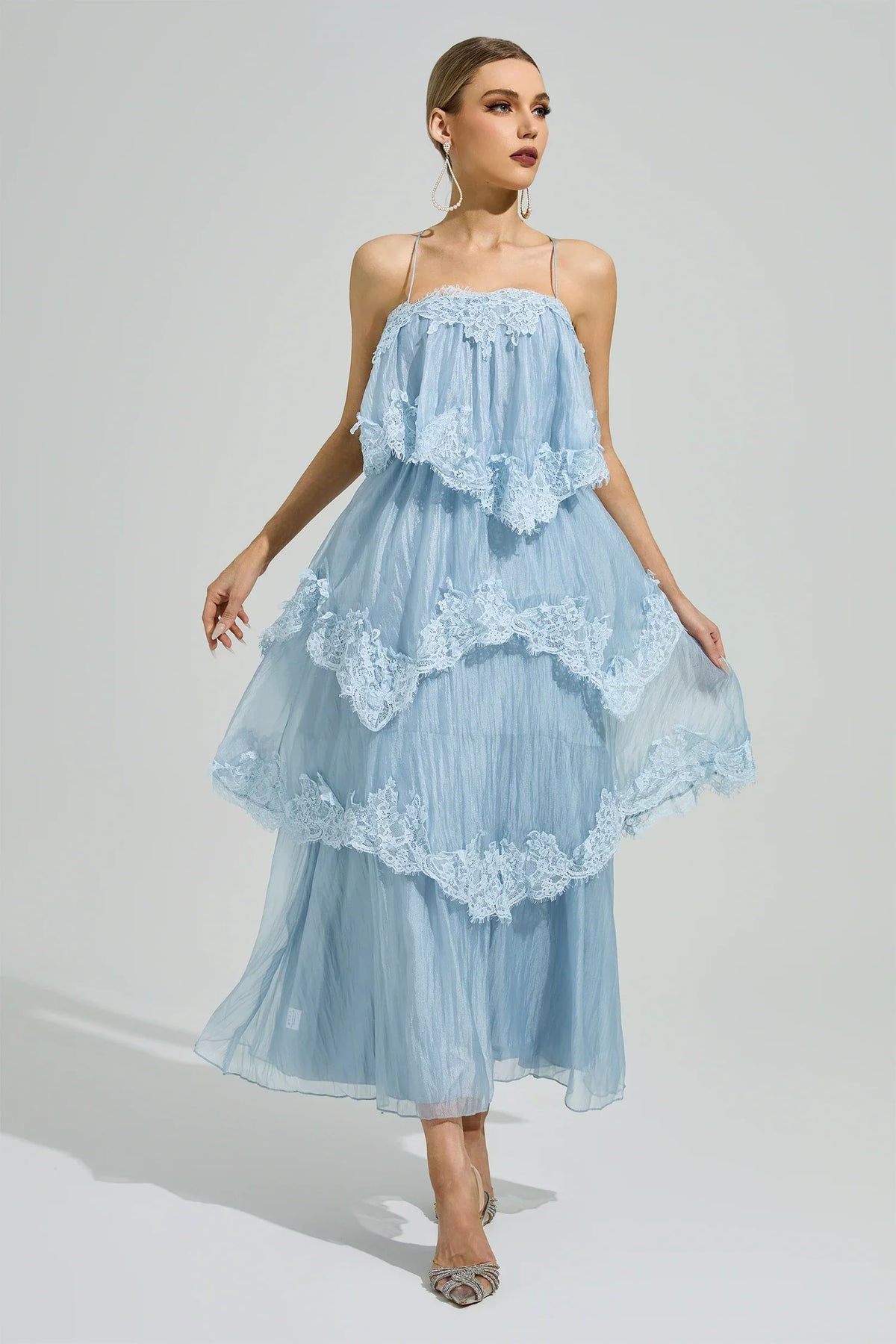 Lumetron Blue Lace Maxi Dress