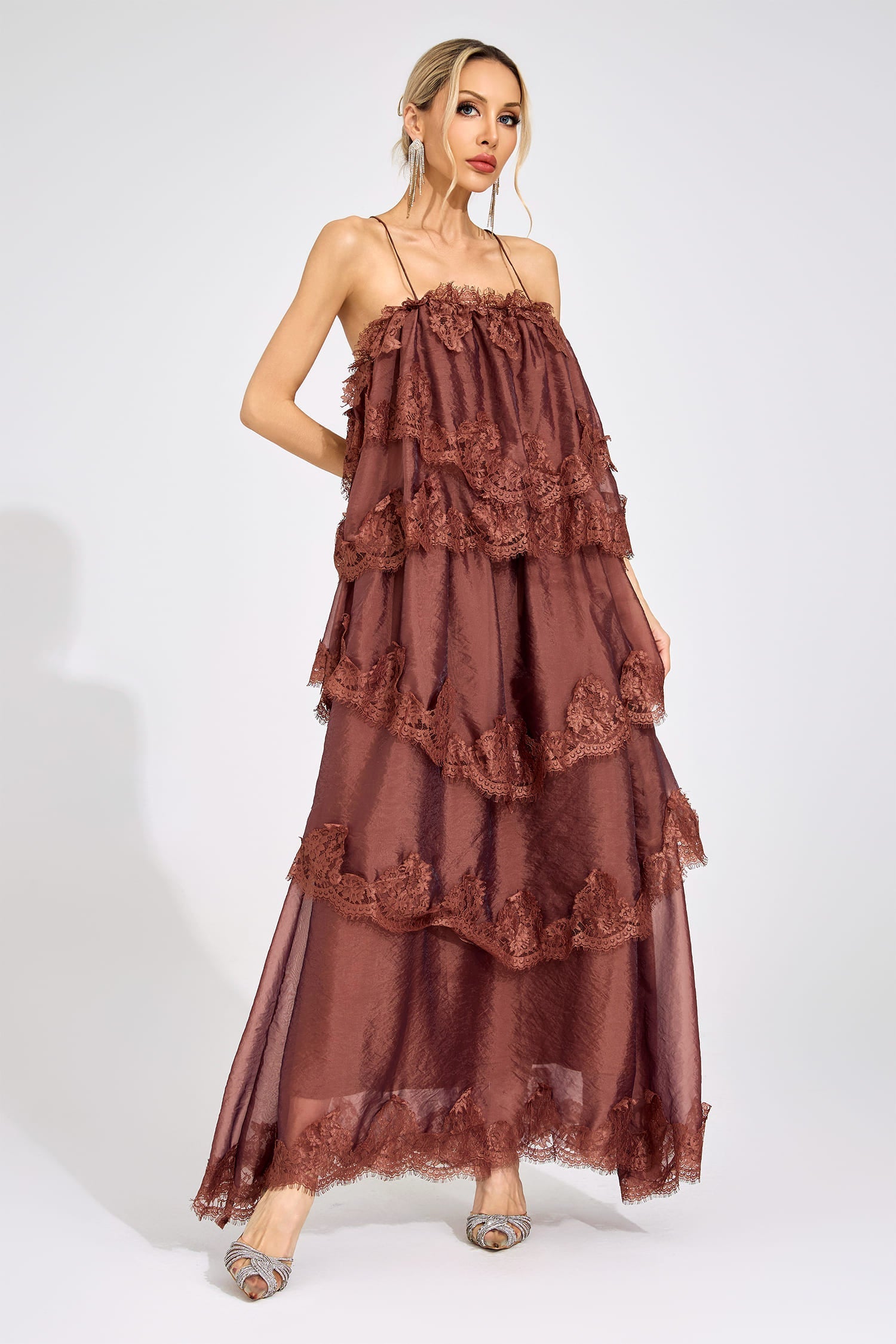 Lumetron Russet Lace Maxi Dress