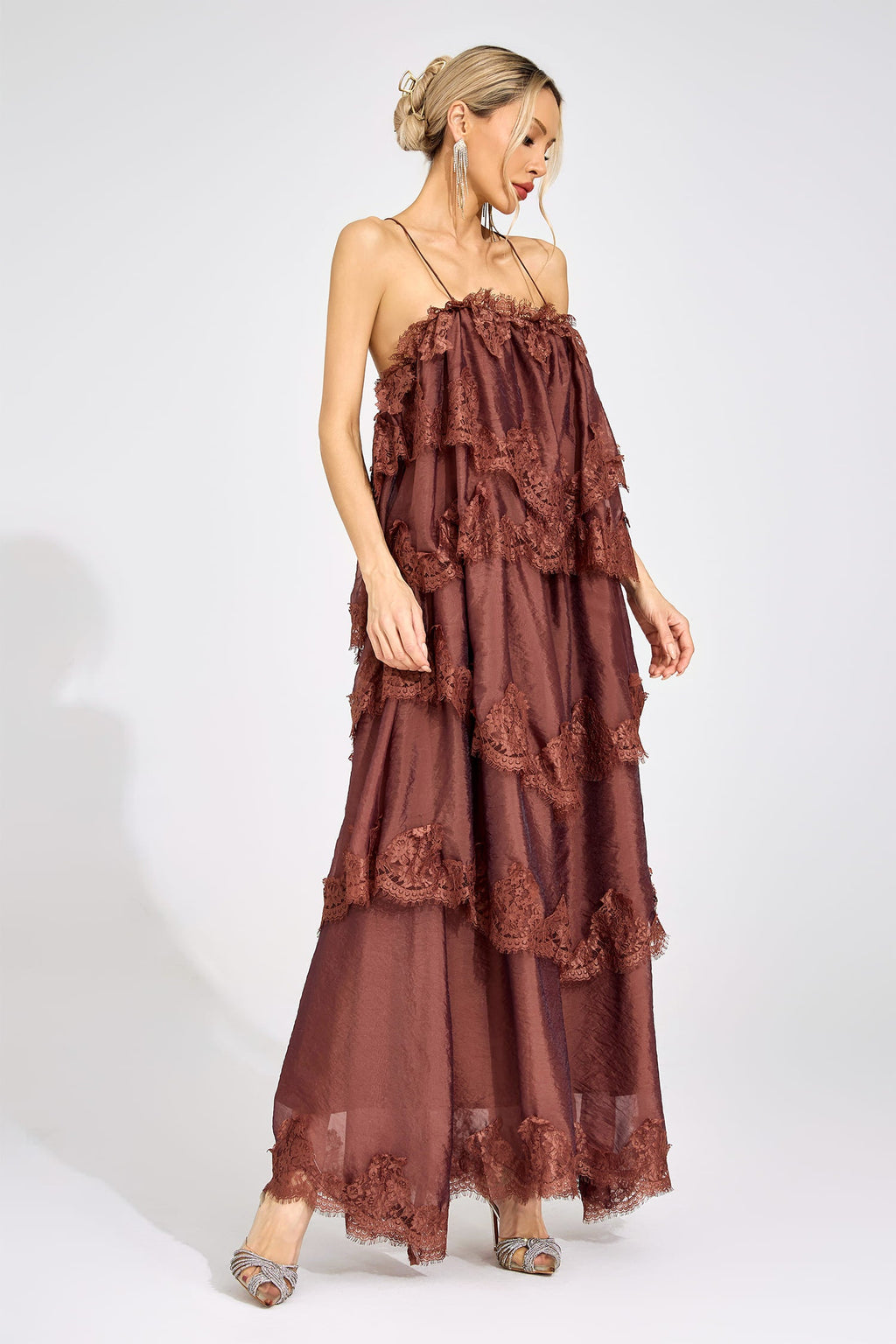 Lumetron Russet Lace Maxi Dress