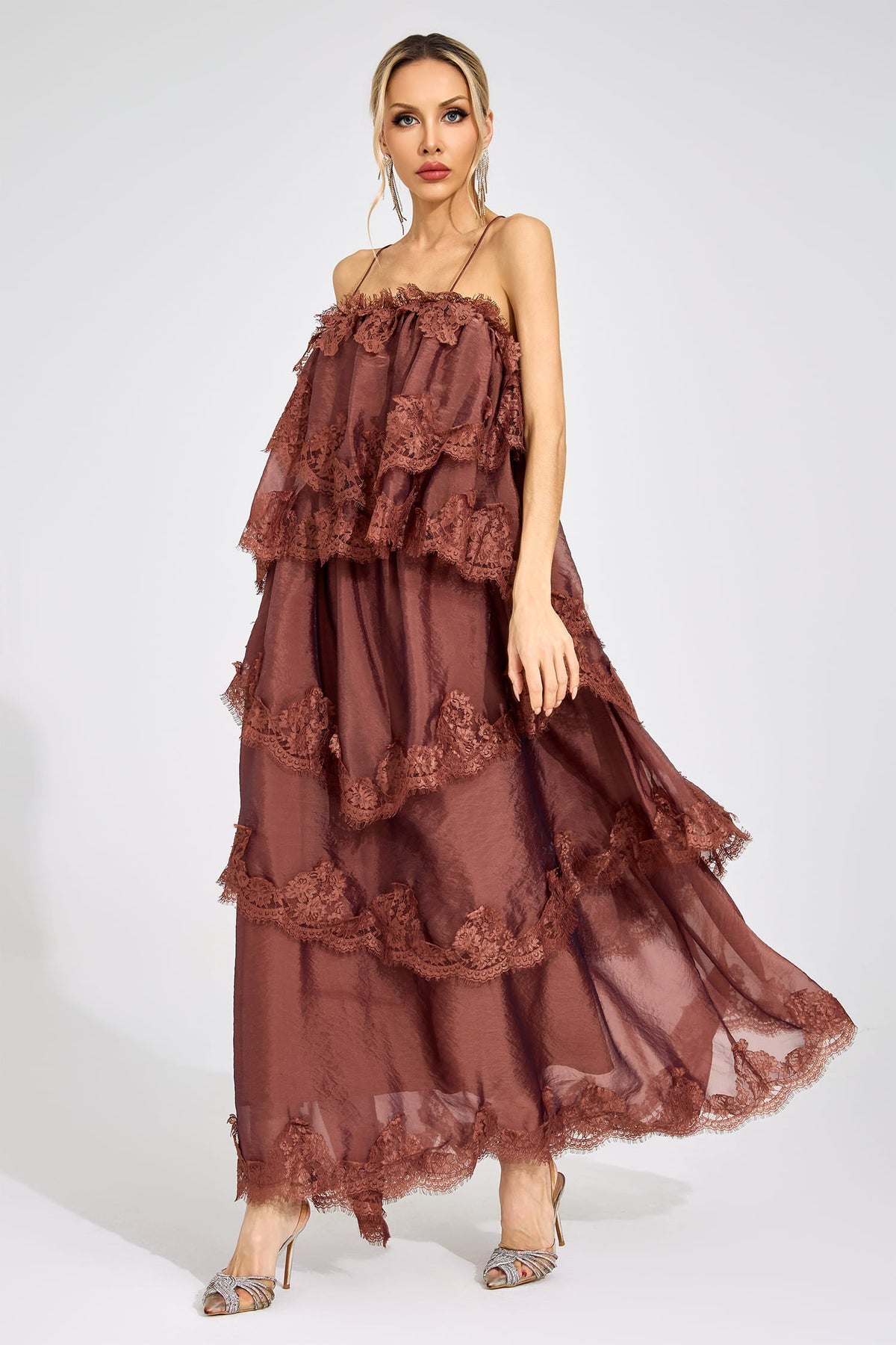 Lumetron Russet Lace Maxi Dress